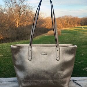 Coach City Zip Metallic Gold Tote Bag